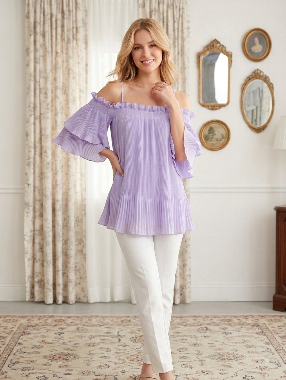 Endless Rose Lavender Pleated Ruffle Camisole